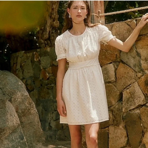 NWT J. Crew Button Front Eyelet Cream Mini Dress 8 - Picture 1 of 10